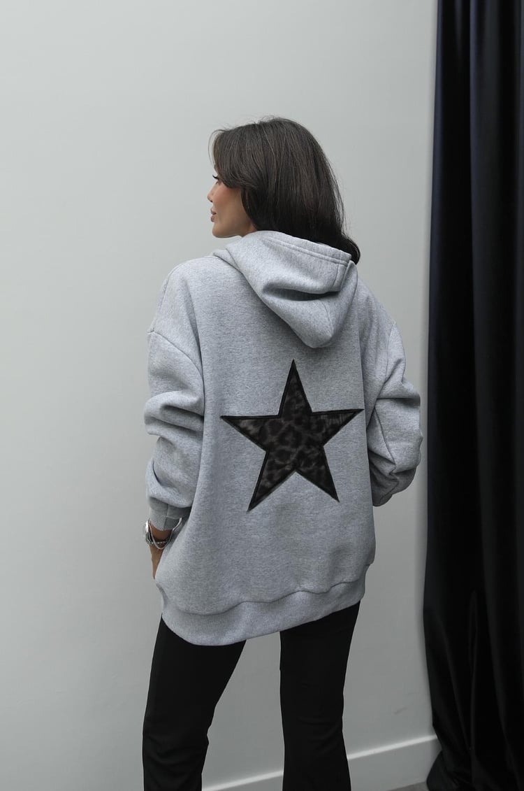 Gri Yıldız İşlemeli Sweatshirt