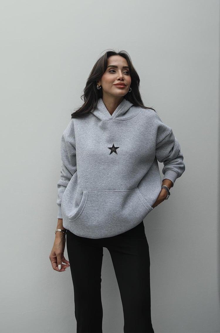 Gri Yıldız İşlemeli Sweatshirt