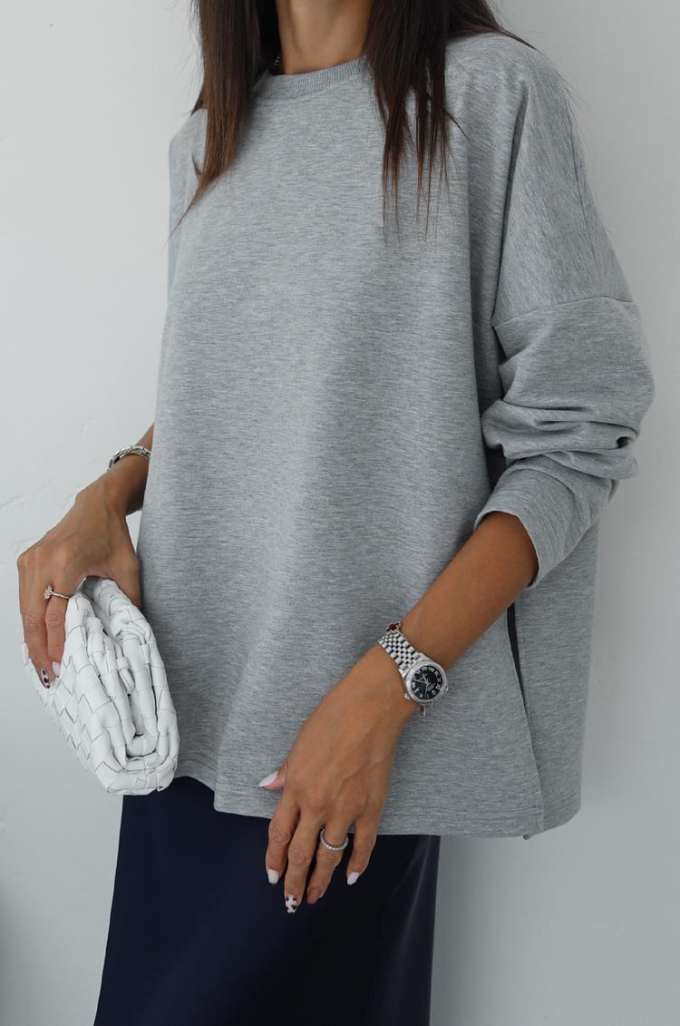 Gri Yırtmaçlı Oversize Sweatshirt