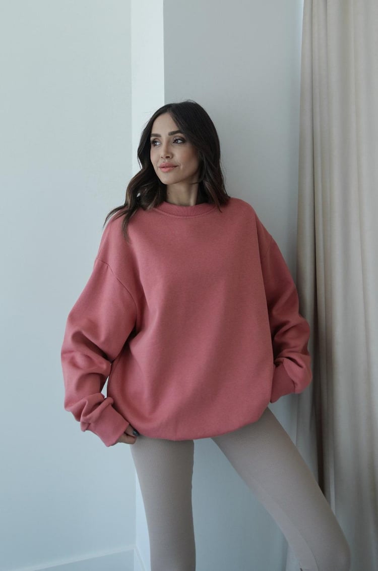 Gül Kurusu Bisiklet Yaka Basic Sweatshirt