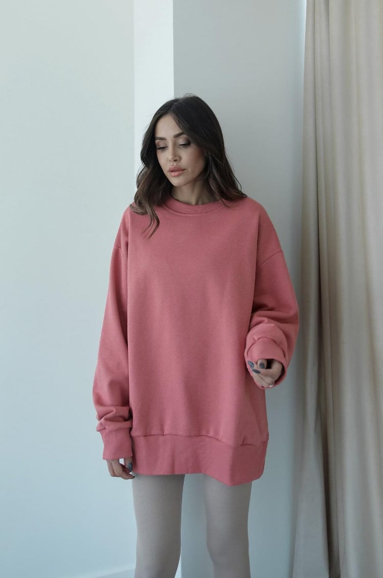 Gül Kurusu Bisiklet Yaka Basic Sweatshirt