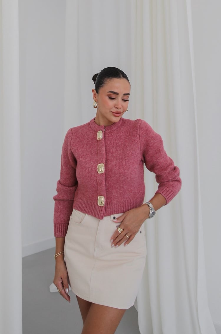 Gül Kurusu Toka Detaylı Çıtçıtlı Hırka