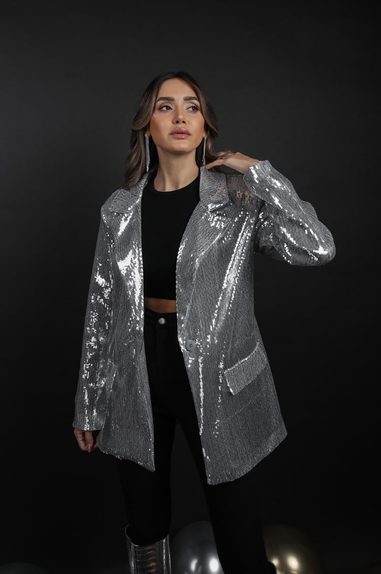 Gümüş Pullu Blazer Ceket