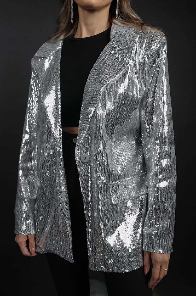 Gümüş Pullu Blazer Ceket
