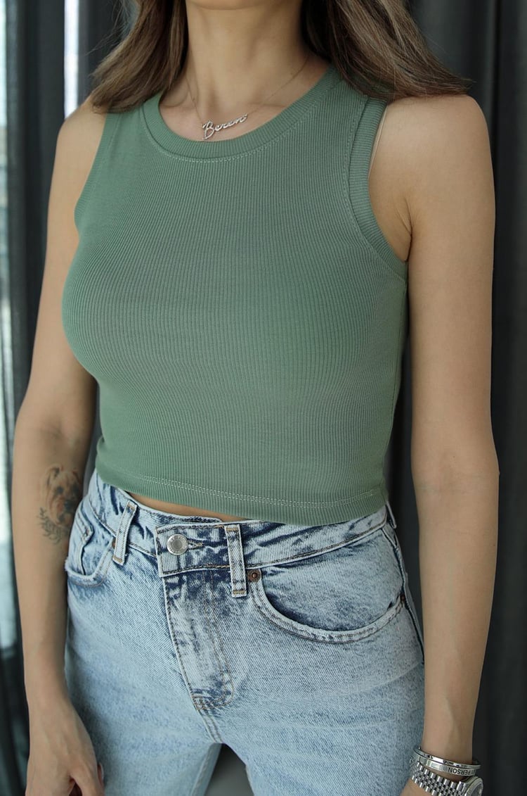 Haki Basic Fitilli Crop