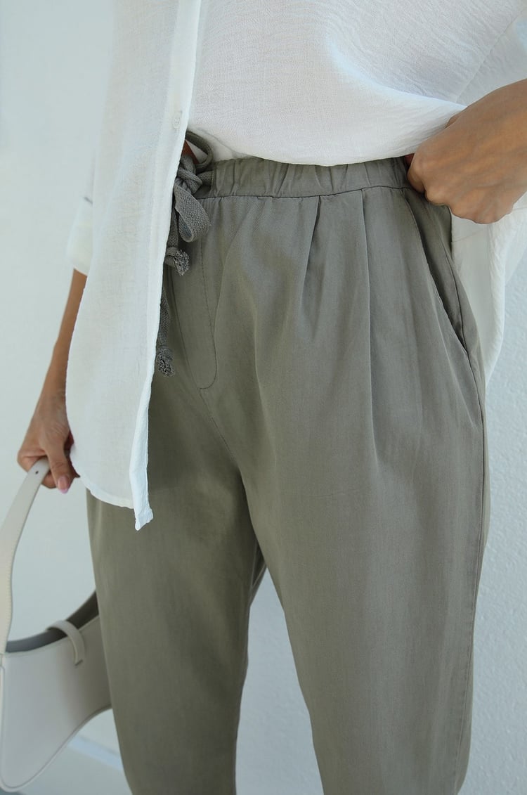 Haki Beli İpli Gabardin Pantolon