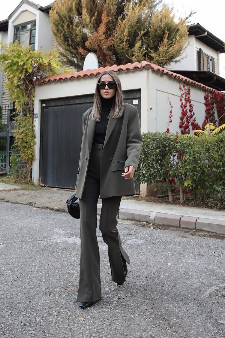 Haki Çift Düğmeli Blazer Ceket