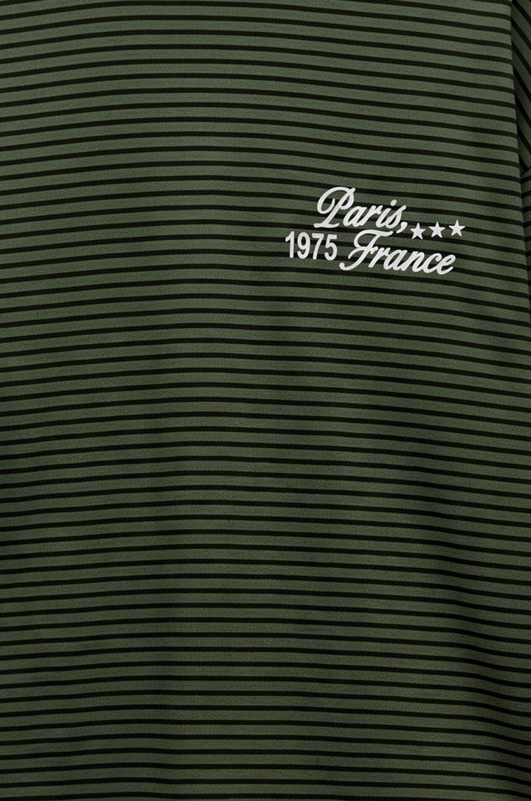 Haki Çizgili Paris France Baskılı Sweatshirt