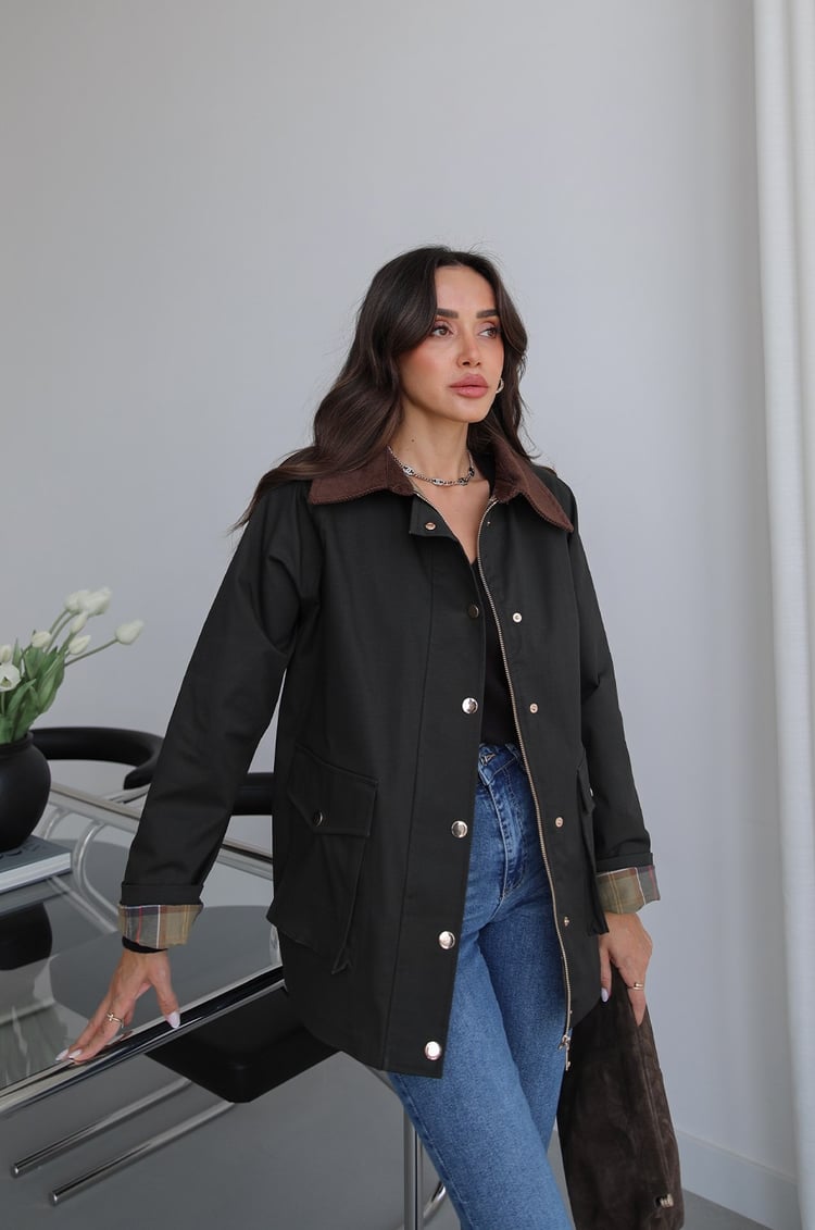 Haki Ekose Astarlı Mumlu Mont