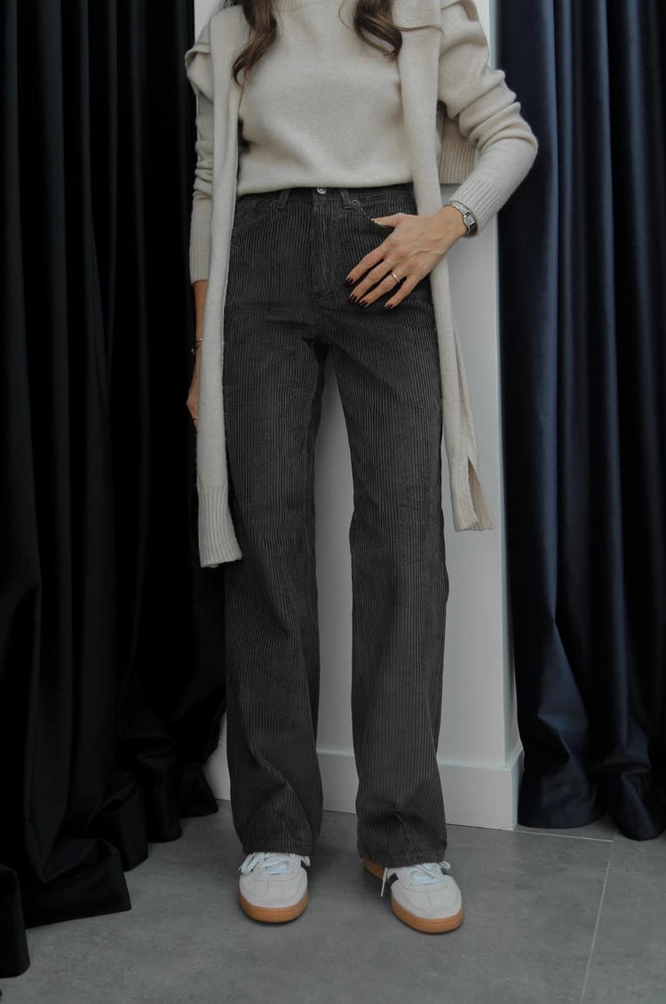 Haki Kadife Straight Pantolon