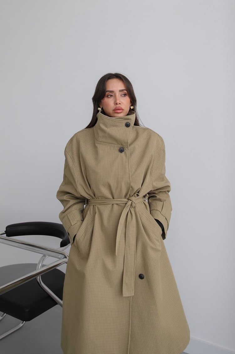 Haki Kareli Oversize Trençkot