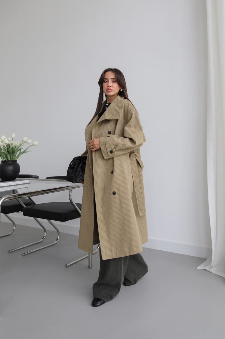 Haki Kareli Oversize Trençkot