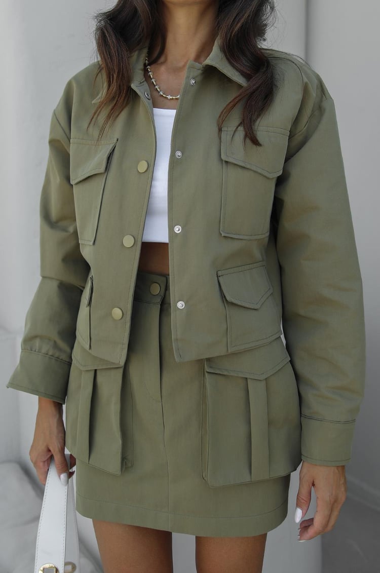 Haki Tens Gabardin Etek Ceket Takım