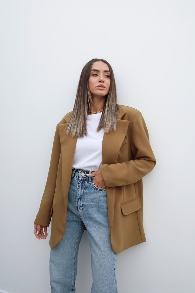 Hardal Tek Düğme Blazer Ceket