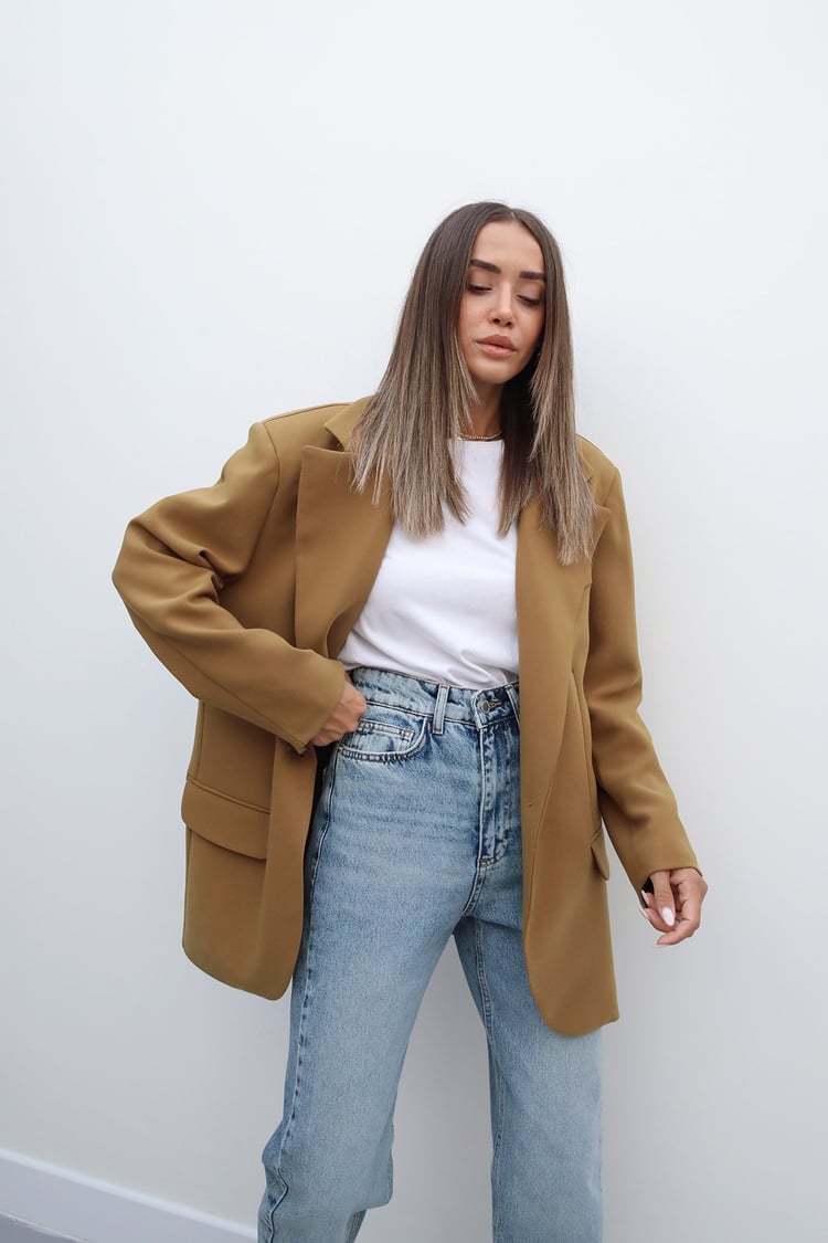 Hardal Tek Düğme Blazer Ceket