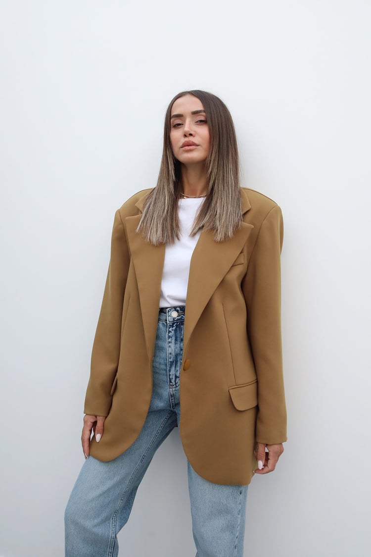 Hardal Tek Düğme Blazer Ceket