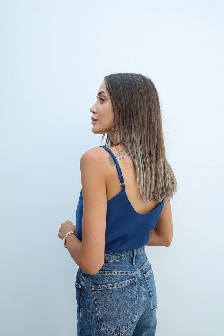 İndigo Degaje Yaka Bluz