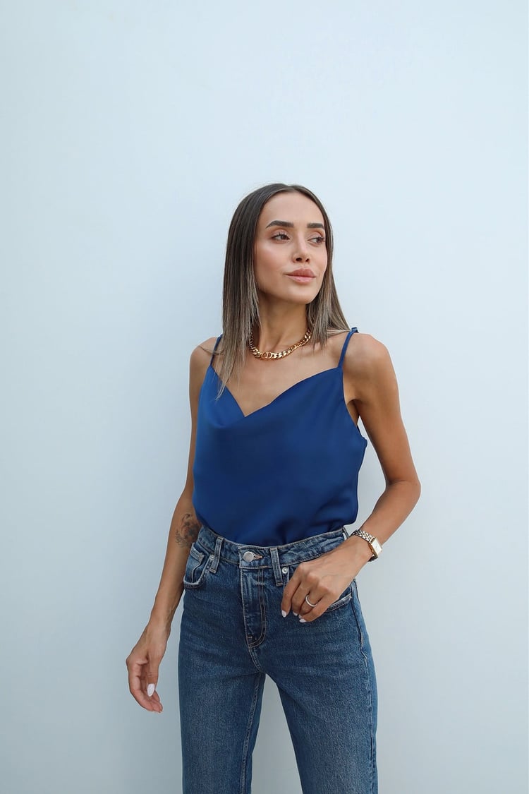 İndigo Degaje Yaka Bluz