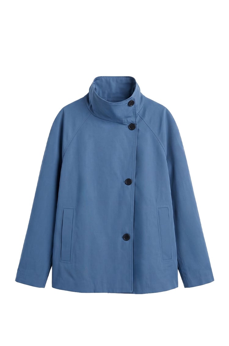 İndigo Düğmeli Oversize Trençkot