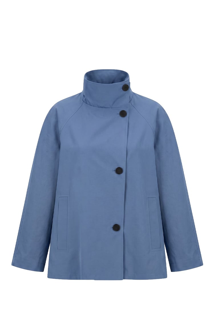İndigo Düğmeli Oversize Trençkot