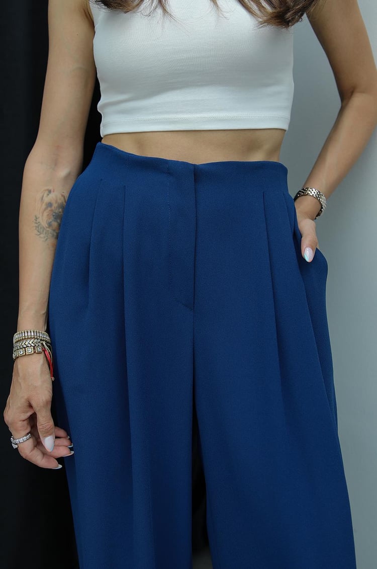 İndigo Grazia Pileli Pantolon