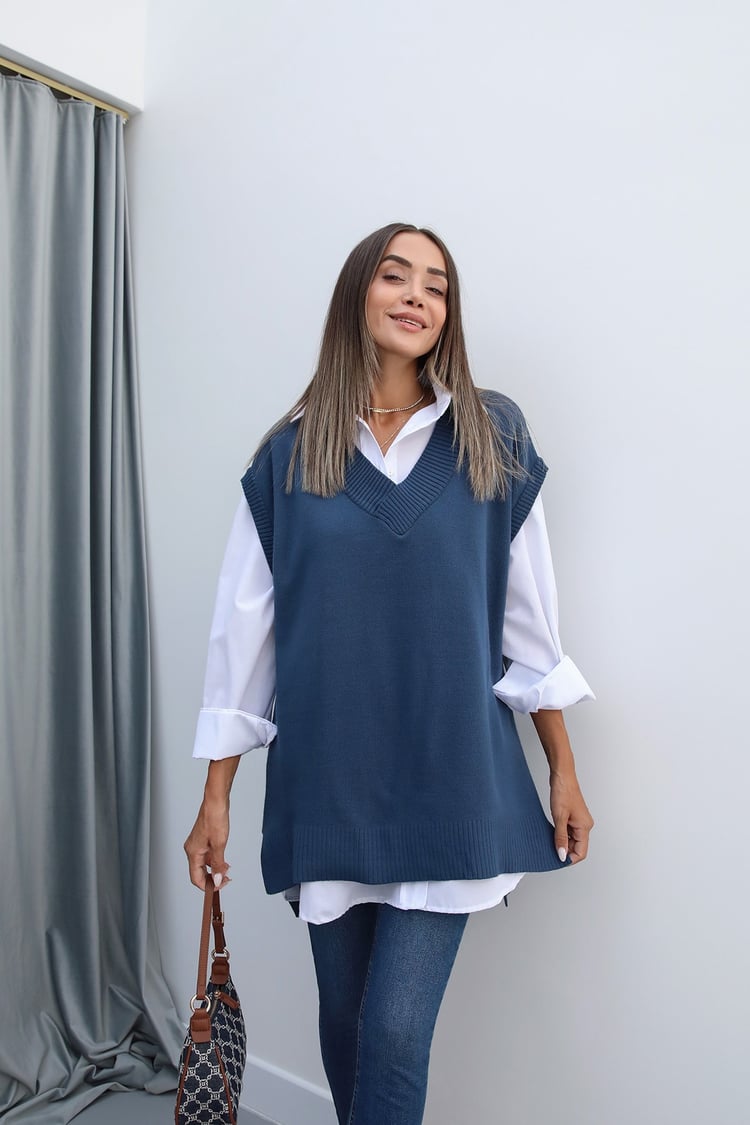 İndigo V Yaka Süveter