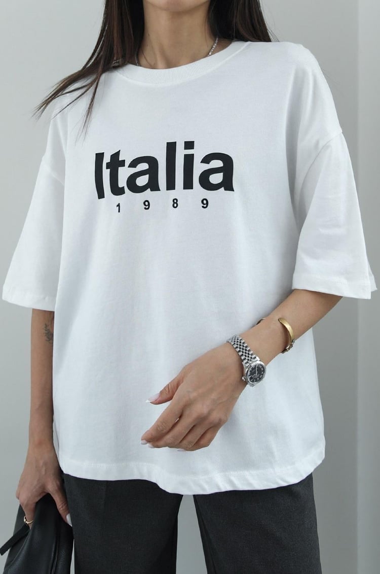 Italia Baskılı Beyaz Tişört