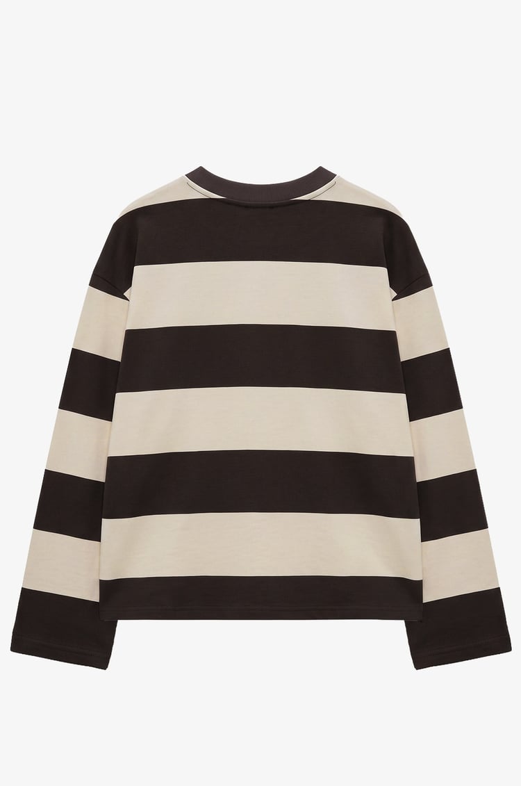 Kahve Crtz Baskılı Çizgili Sweatshirt