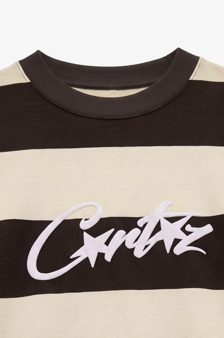 Kahve Crtz Baskılı Çizgili Sweatshirt