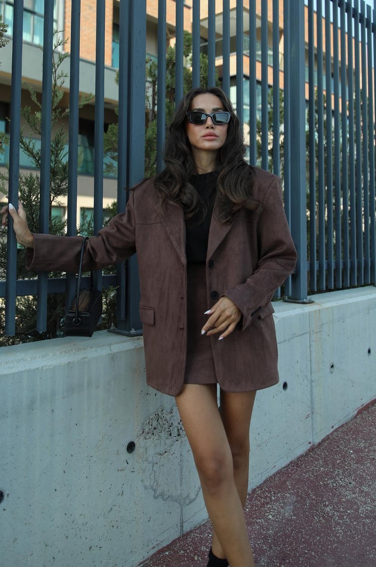 Kahve Süet Blazer Ceket