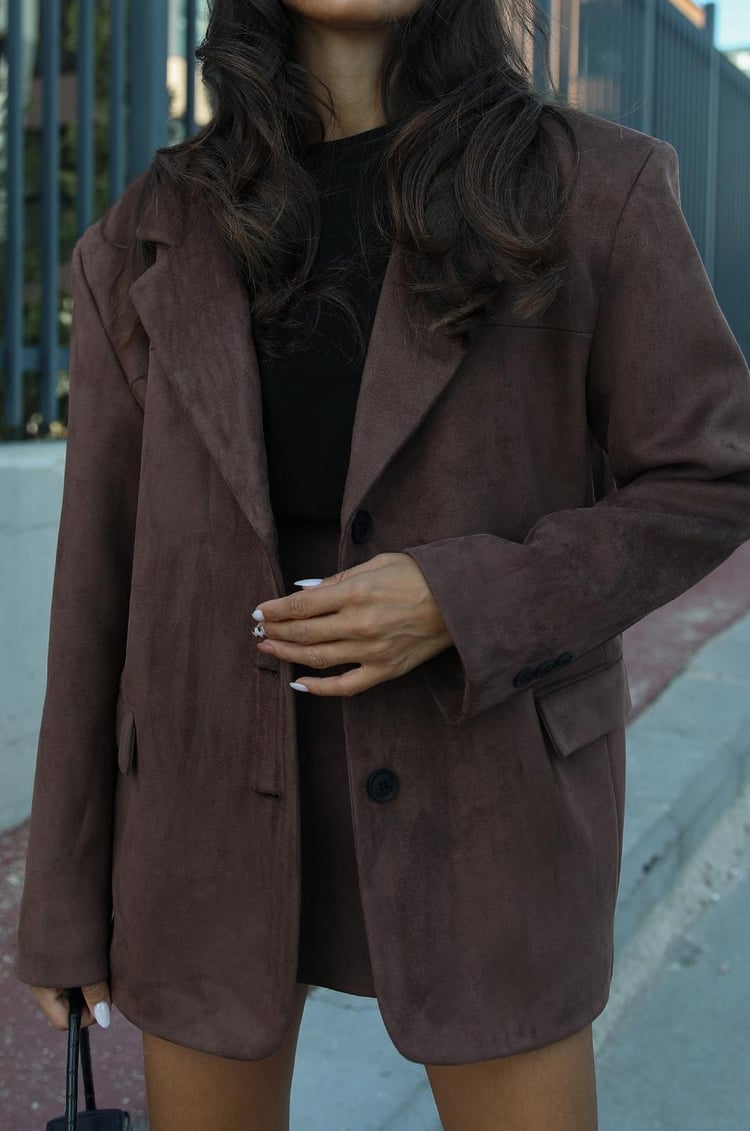 Kahve Süet Blazer Ceket