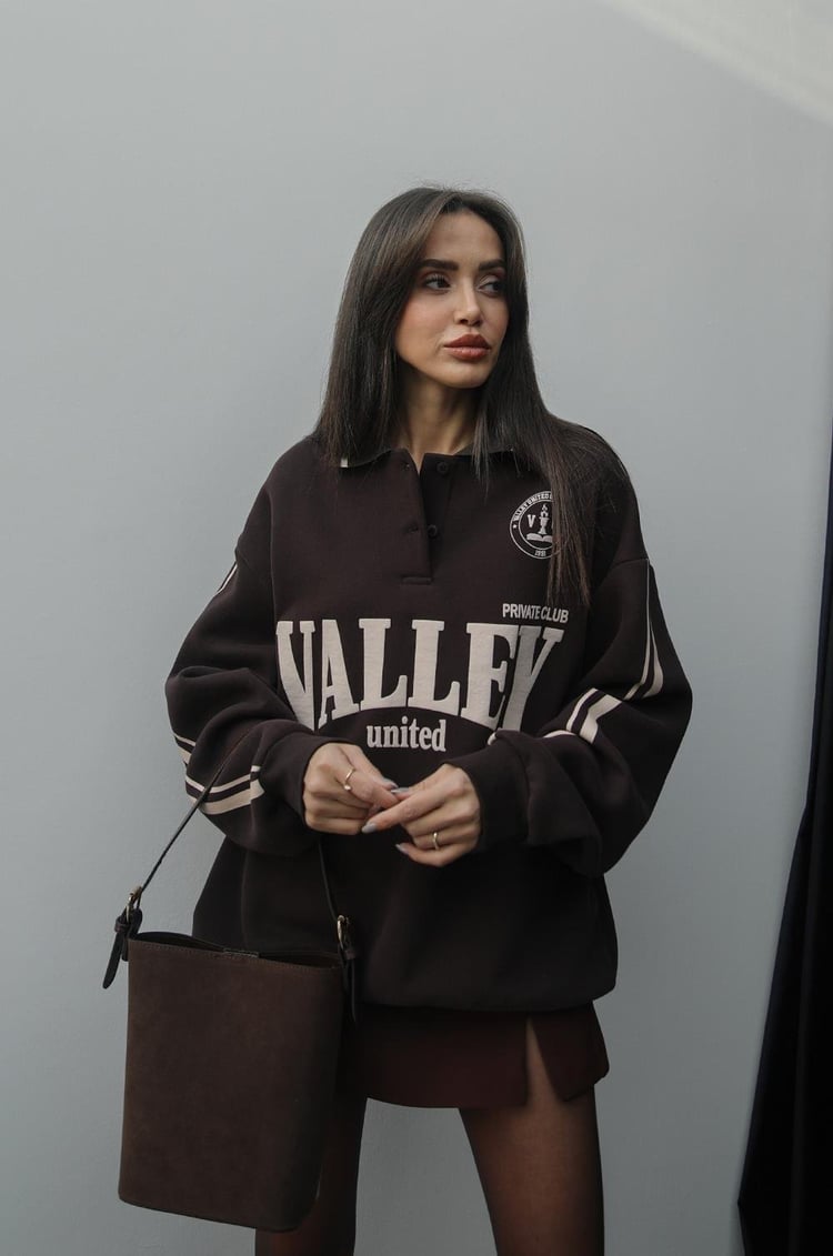 Kahve Walley Baskılı Sweatshirt
