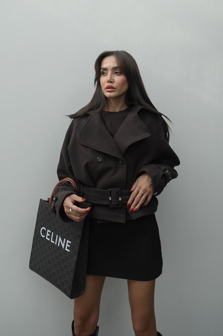 Kahverengi Altı Kemerli Kısa Kaşe Kaban