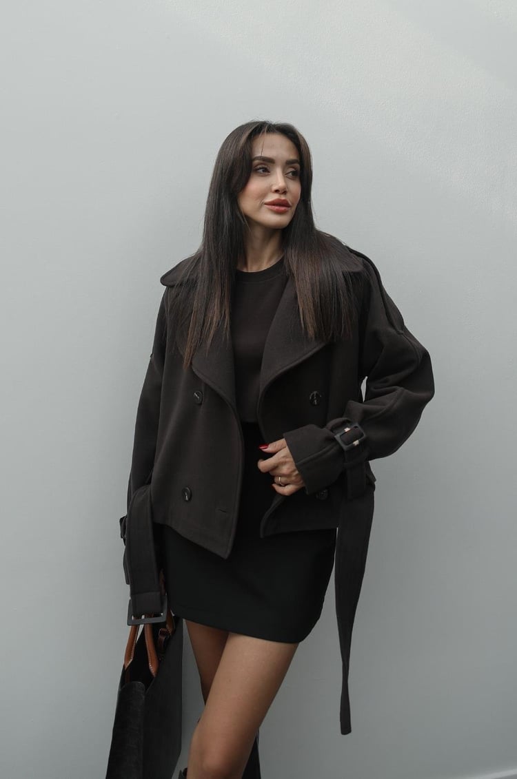 Kahverengi Altı Kemerli Kısa Kaşe Kaban