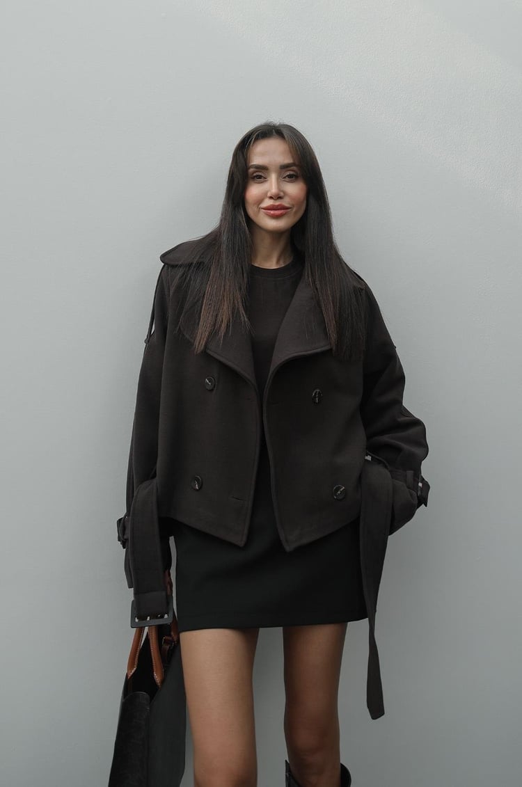 Kahverengi Altı Kemerli Kısa Kaşe Kaban