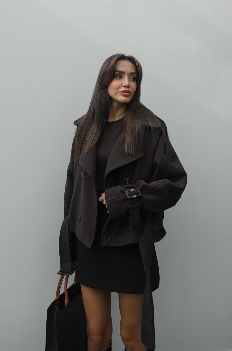 Kahverengi Altı Kemerli Kısa Kaşe Kaban