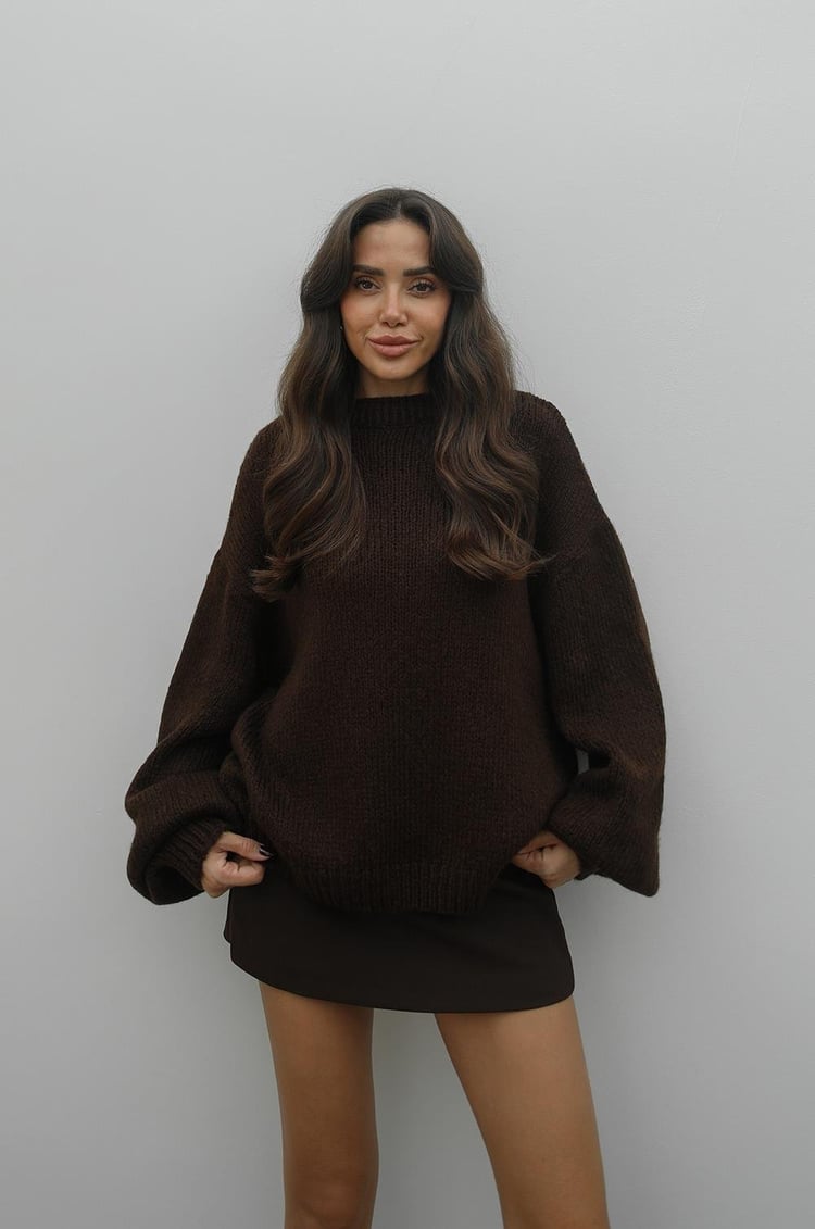 Kahverengi Balon Kol Bisiklet Yaka Kazak