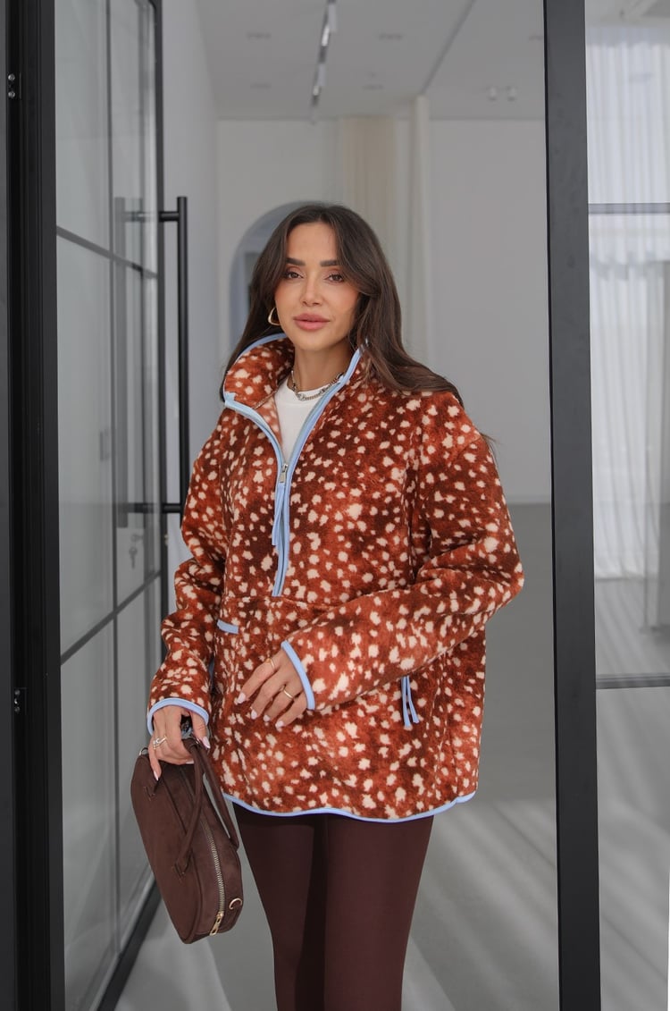 Kahverengi Bambi Desenli Polar Sweatshirt