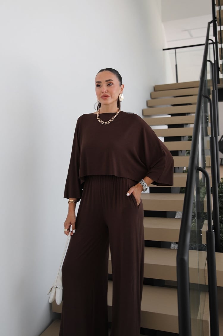 Kahverengi Cora Bluz Pantolon Takım