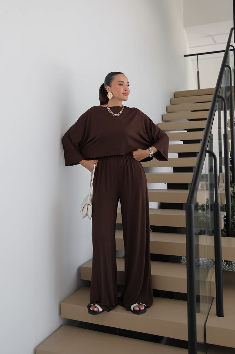 Kahverengi Cora Bluz Pantolon Takım