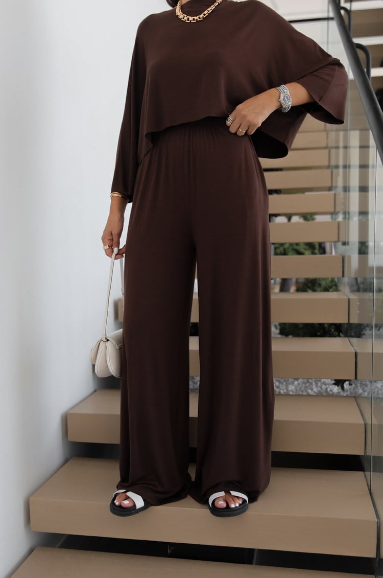 Kahverengi Cora Bluz Pantolon Takım