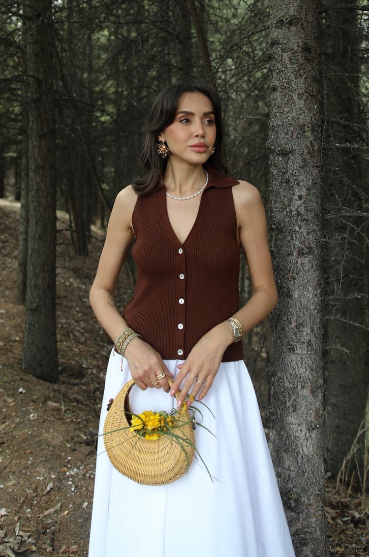 Kahverengi Davino Polo Yaka Triko Yelek