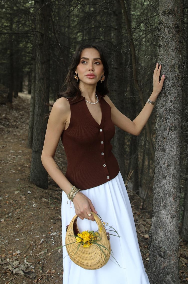 Kahverengi Davino Polo Yaka Triko Yelek