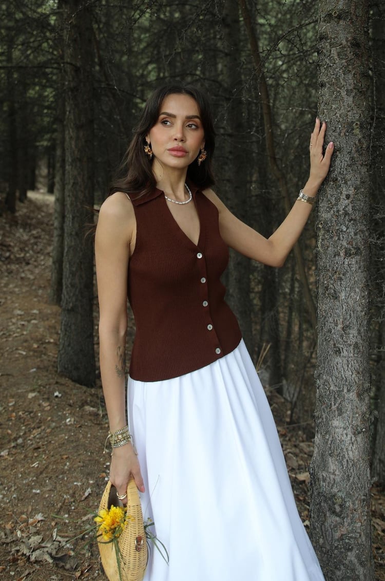 Kahverengi Davino Polo Yaka Triko Yelek