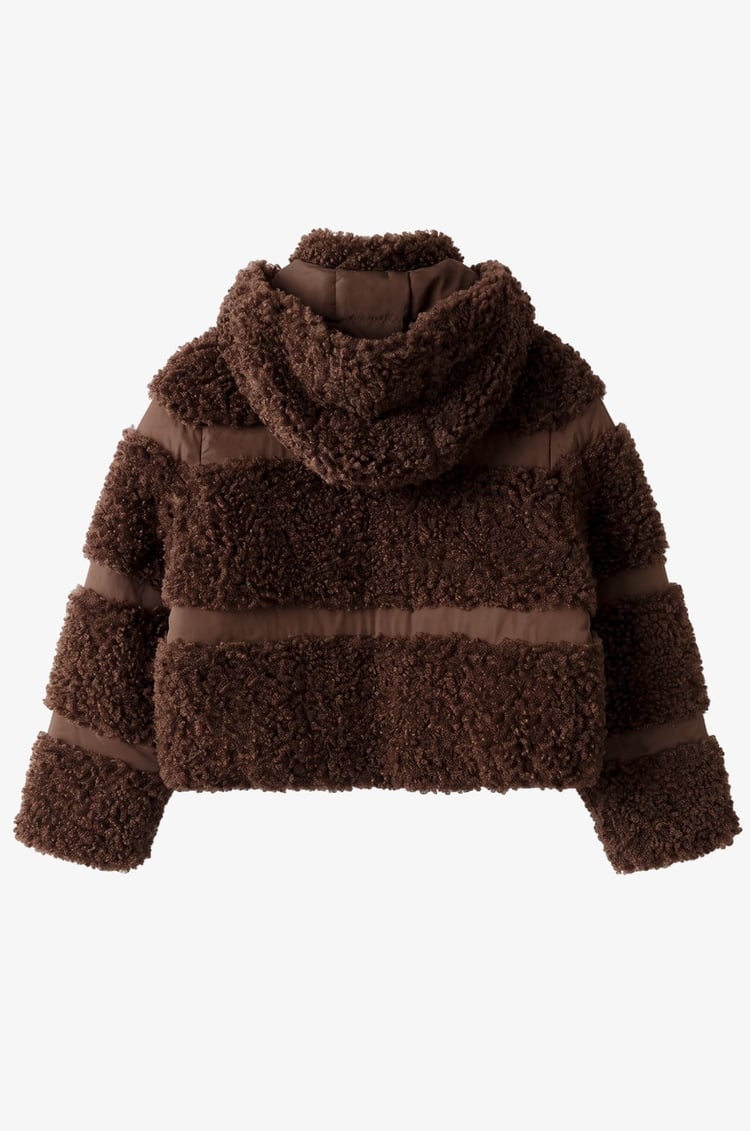 Kahverengi Deri Detaylı Teddy Mont