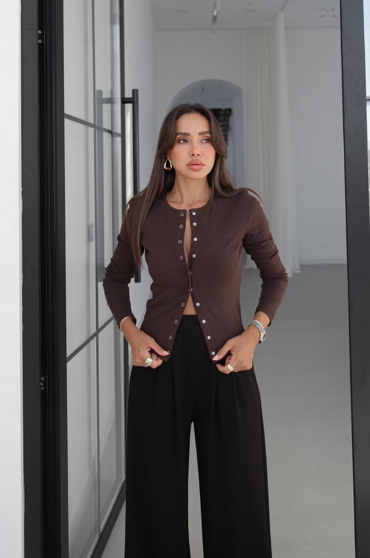 Kahverengi Farbe Fitilli Çıtçıtlı Bluz