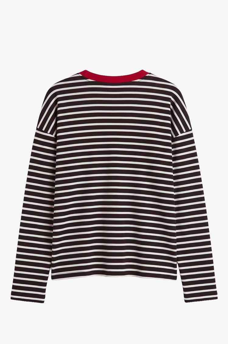 Kahverengi Kalp İşlemeli Çizgili Sweatshirt