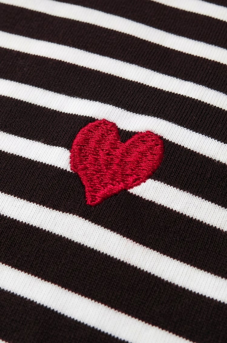 Kahverengi Kalp İşlemeli Çizgili Sweatshirt