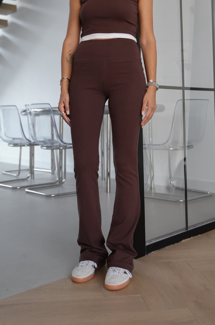 Kahverengi Kapüşonlu Sweat Crop Tayt Takım