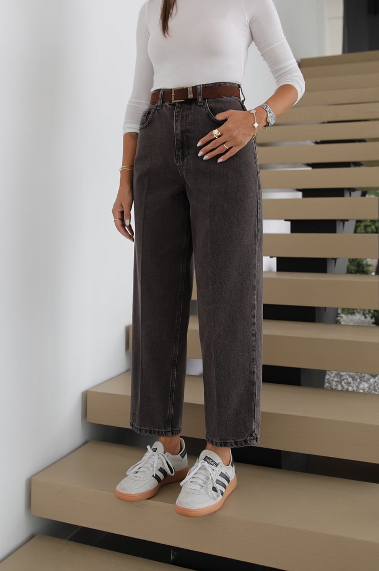 Kahverengi Kemerli Skater Jean